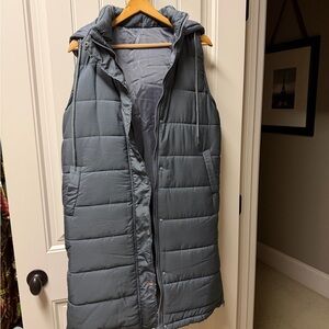 Gray Puffer Vest with Hood